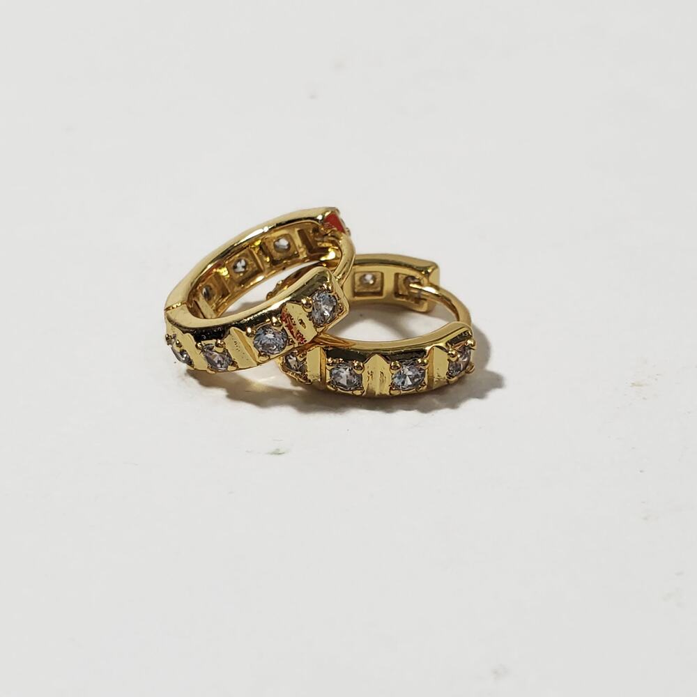 Gold Tone Rhinestone Crystal Huggie Hoop Earrings